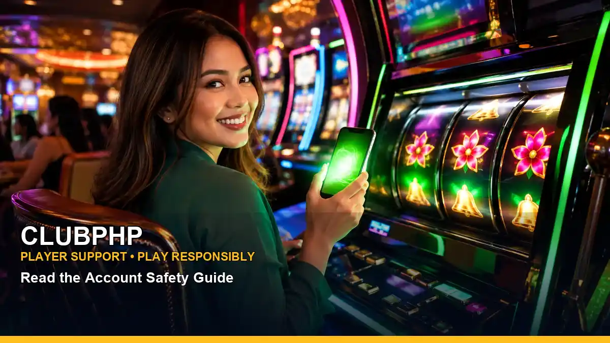 CLUBPHP Hi-Lo guide scene for Philippine users, showing a mobile casino experience with first-deposit rewards